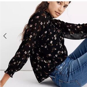 Madewell Smocked Mockneck Blouse